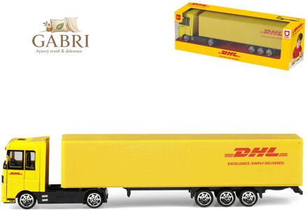 Auto kamion DHL Přeprava zásilek tahač kovový s návěsem volný chod