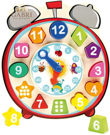 BINO DŘEVO Baby hodiny vkládací budík 13 dílků *DŘEVĚNÉ HRAČKY*