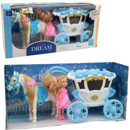 Kočár s koněm a panenkou na baterie Světlo Zvuk plast