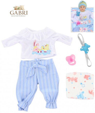 Oblečení na ramínku pro panenku miminko set s dudlíkem a plínou