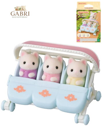 Sylvanian Families květinová kočičí trojčata set 3 figurky s kočárkem