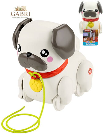 FISHER PRICE Baby pes mopslík chodící tahací na kolečkách plast