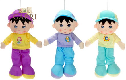 Panáček hadrový 35cm kluk s čepičkou 3 barvy s poutkem v sáčku