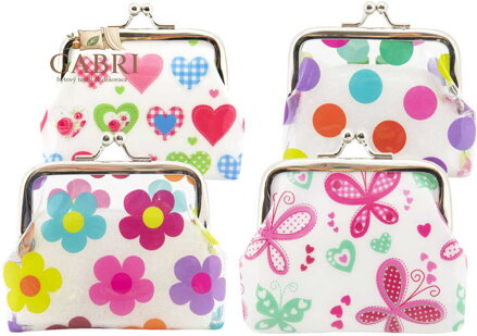 Peněženka dívčí na klip 9x8cm bílá s potiskem 4 druhy