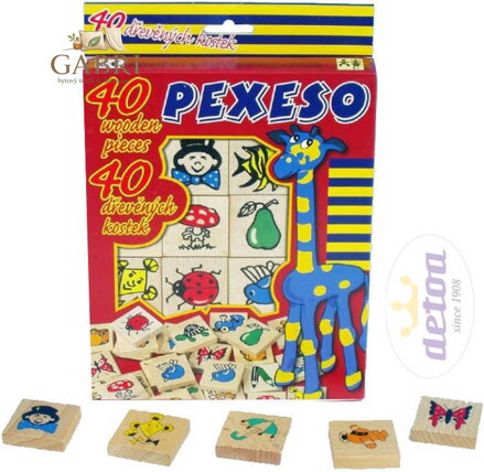 DETOA DŘEVO Pexeso set 40 dílků 4x4cm v krabičce s obrázky