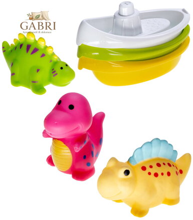 PROFIBABY Baby dinosaurus stříkací 3ks + lodička 3ks pro miminko do koupele