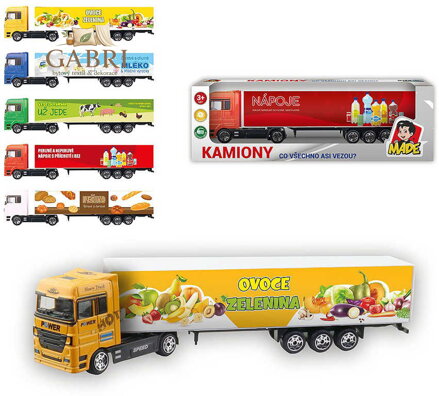 Auto kamion 20cm s potiskem potraviny volný chod 5 druhů plast