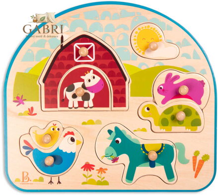B-TOYS DŘEVO Baby puzzle farma vkládací na desce 8 dílků *DŘEVĚNÉ HRAČKY*