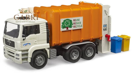 BRUDER 02772 Auto MAN TGA popeláři bílo-oranžové funkční model 1:16 plast
