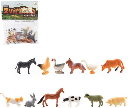 Zvířata domácí farma 4-6cm plastové figurky zvířátka set 12ks v sáčku
