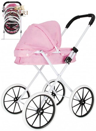 MEGA CREATIVE Kočárek pro panenku miminko růžový hluboký kov