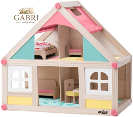 WOODY DŘEVO Domeček malý se 2 panenkami a doplňky *DŘEVĚNÉ HRAČKY*