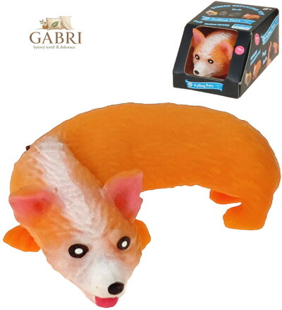 Pejsek strečový mačkací zvířátko antistresové natahovací v domečku