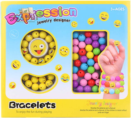 Korálky navlékací barevné smajlík Emoji výroba náramků kreativní set v krabici