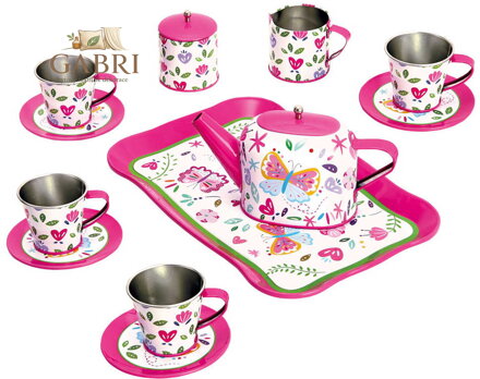 BINO Čajový set dětský růžový 14ks nádobíčko s tácem a konvicí