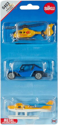 SIKU Auto bugina s helikoptérou a hydroplánem akční set modely kovové 0402