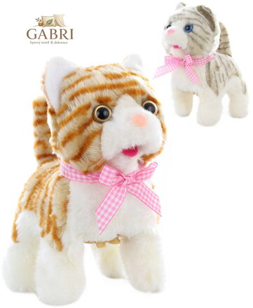 PLYŠ Kočka chodící interaktivní na baterie Zvuk 2 barvy *PLYŠOVÉ HRAČKY*