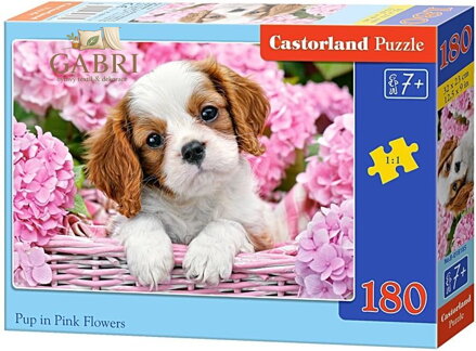 CASTORLAND Puzzle Štěňátko v růžových květinách 180 dílků