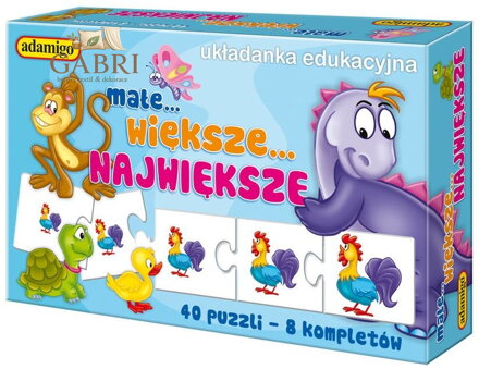 ADAMIGO Vzdělávací puzzle Zvířátka - malé, větší, největší 8x5 dílků