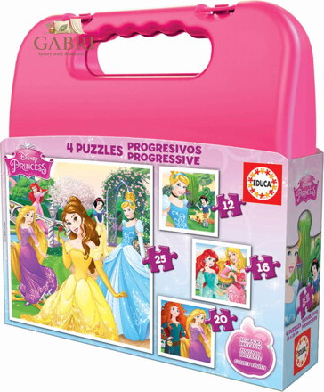 EDUCA Puzzle v kufříku Disney princezny 4v1 (12,16,20,25 dílků)