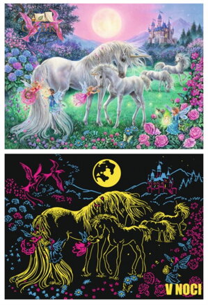 RAVENSBURGER Svítící puzzle Jednorožci za úplňku XXL 100 dílků
