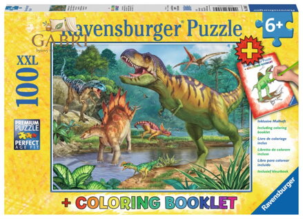 RAVENSBURGER Puzzle Pravěký svět dinosaurů XXL 100 dílků + omalovánky