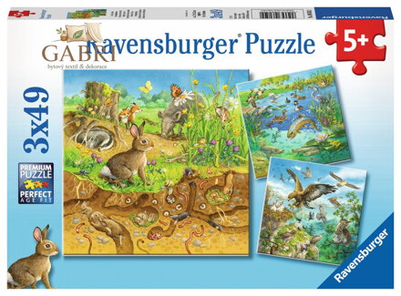 RAVENSBURGER Puzzle Zvířátka ve svých domovech 3x49 dílků