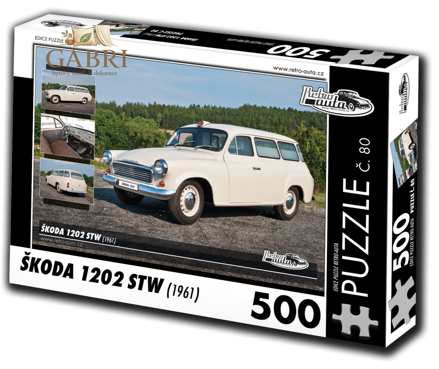 RETRO-AUTA Puzzle č. 80 Škoda 1202 STW sanitní vůz (1961) 500 dílků