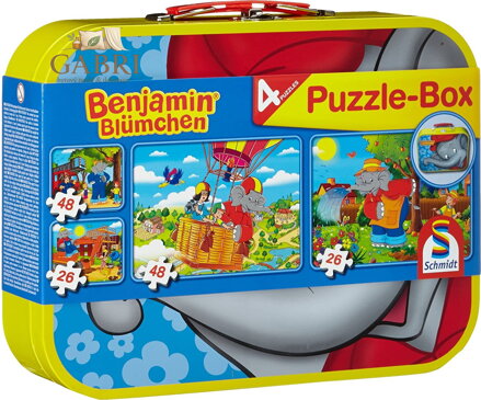 SCHMIDT Puzzle Benjamin Kvítko 4v1 v plechovém kufříku (26,26,48,48 dílků)