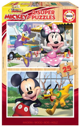 EDUCA Dřevěné puzzle Mickey a přátelé 2x25 dílků