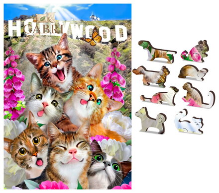 WOODEN CITY Dřevěné puzzle Koťata v Hollywoodu 2v1, 75 dílků EKO