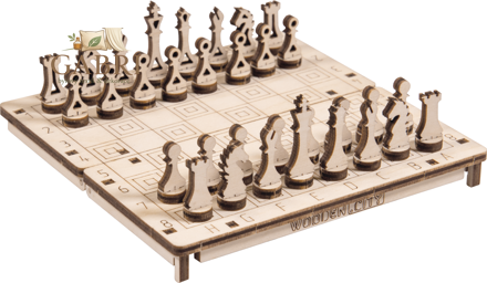 WOODEN CITY 3D puzzle hra Šachy a Dáma 2v1