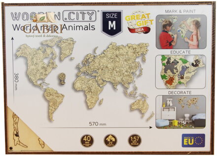 WOODEN CITY Dřevěná mapa se zvířátky velikost M (57x38cm)