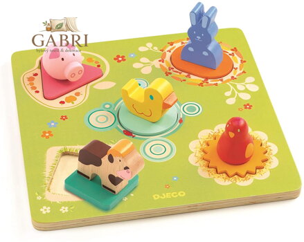DJECO Dřevěná vkládačka Kačenka a kamarádi 5 dílků