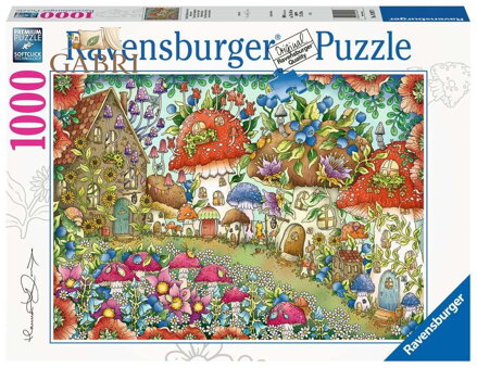 RAVENSBURGER Puzzle Roztomilé houbové domečky na květinové louce 1000 dílků