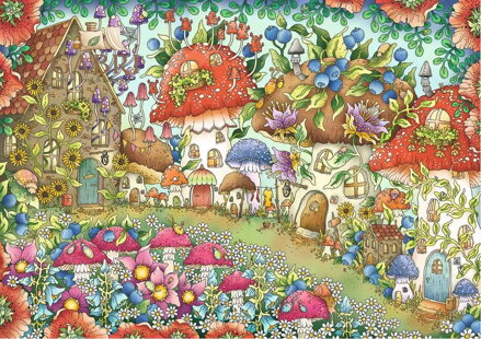 RAVENSBURGER Puzzle Roztomilé houbové domečky na květinové louce 1000 dílků