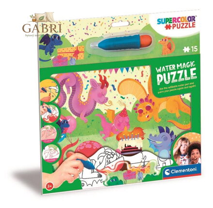 CLEMENTONI Puzzle s malováním vodou Water Magic: Dráčci 15 dílků