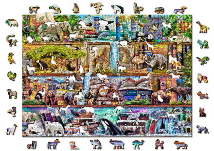 WOODEN CITY Dřevěné puzzle Úžasné království zvířat 2v1, 1010 dílků EKO