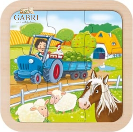 GOKI Dřevěné puzzle Farma 9 dílků