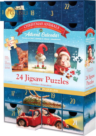 EUROGRAPHICS Puzzle Adventní kalendář: Vánoční zvířátka 24x50 dílků