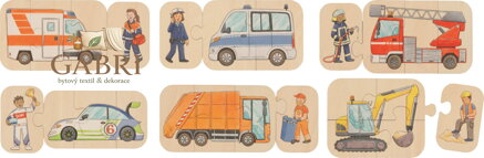 GOKI Dřevěné puzzle Vozidla 6v1