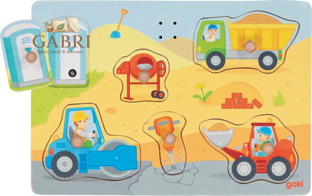 GOKI Dřevěná vkládačka se zvuky Na stavbě