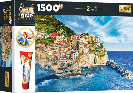 TREFL Sada 2v1 puzzle Manarola, Ligurie, Itálie 1500 dílků s lepidlem
