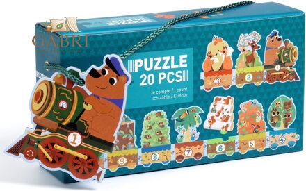 DJECO Puzzle Vlak se zvířátky a čísly 20 dílků