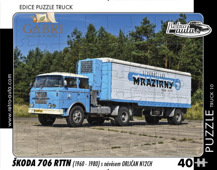 RETRO-AUTA Puzzle TRUCK č.10 Škoda 706 RTTN s návěsem Orličan N12CH (1960-1980) 40 dílků