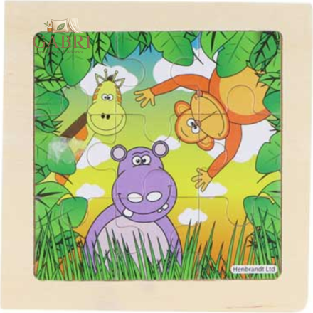 Dřevěné puzzle Džungle s hrochem 9 dílků