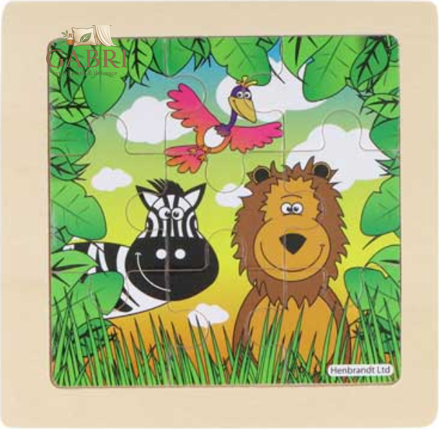 Dřevěné puzzle Džungle se lvem 9 dílků