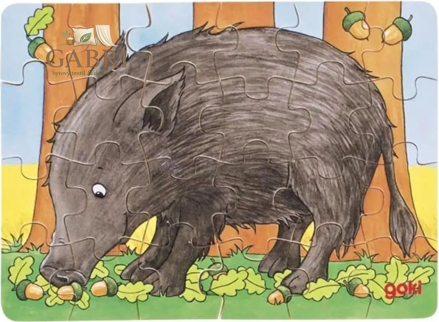 GOKI Dřevěné puzzle Lesní zvířátka: Divočák 24 dílků