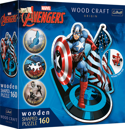 TREFL Wood Craft Origin puzzle Neohrožený Kapitán Amerika 160 dílků