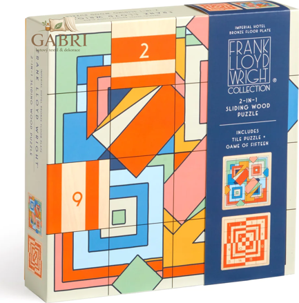 GALISON Posuvné dřevěné puzzle Frank Lloyd Wright: Imperial Hotel 2v1 (16 dílků)